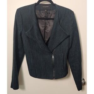 Banana Republic Womens 6 Asymmetrical Moto Zip Blazer Jacket Legion Blue Tweed